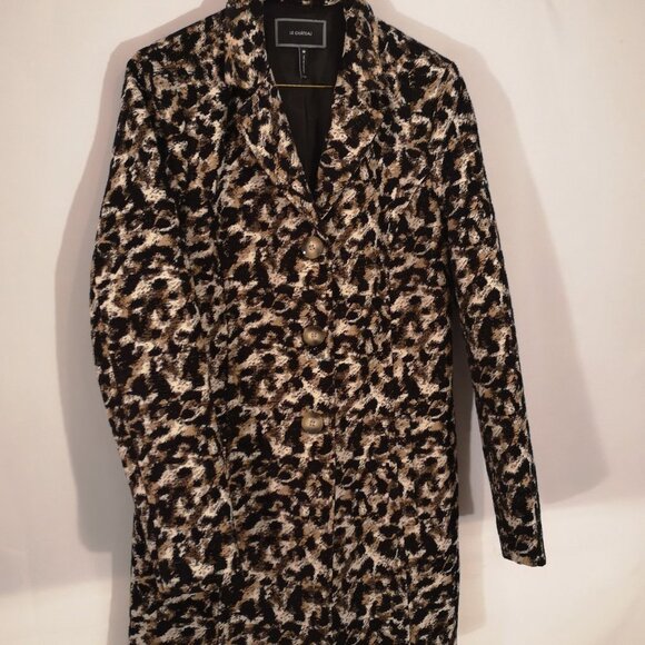 Le Chateau Ladies Size Medium Black Tan & White Made in Canada Animal Print Coat - Picture 1 of 6